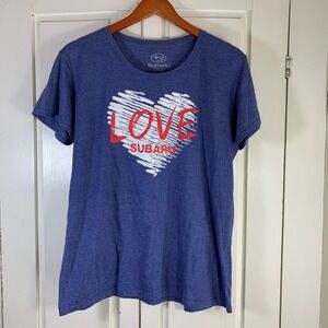 Subaru Womens XL Heather Blue Love Subaru Heart Graphic T-Shirt Short Sleeve